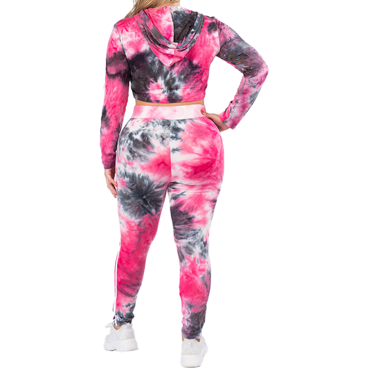PT Women's Plus Size Cropped Tie-Dye Hoodie + Leggings Set