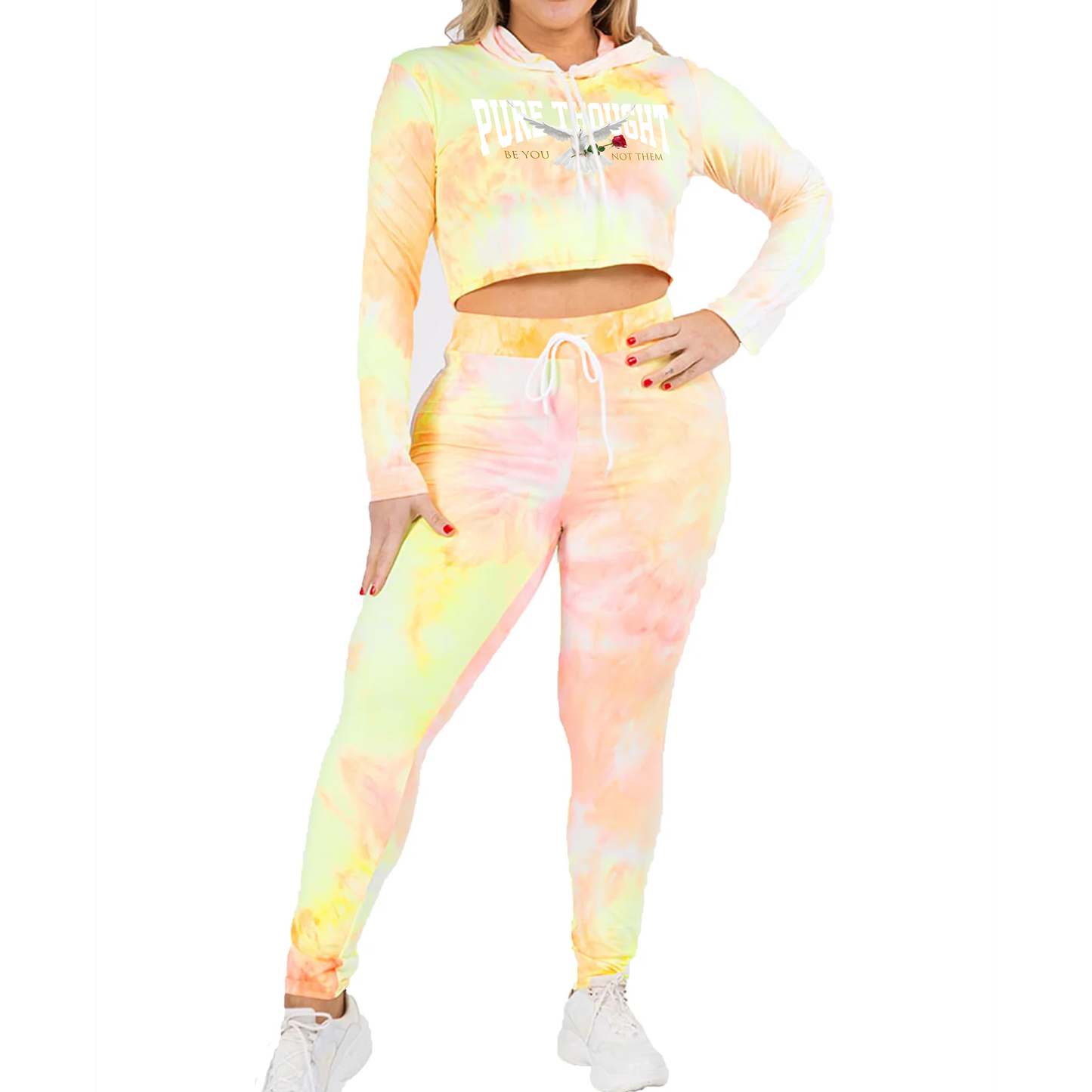 PT Women's Plus Size Cropped Tie-Dye Hoodie + Leggings Set
