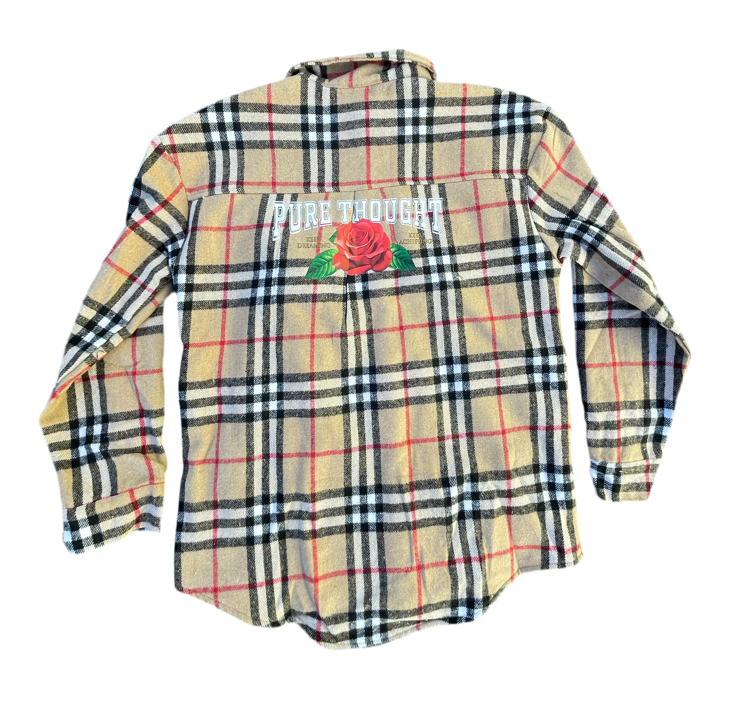 Pure Thought Beige Plaid Sherpa-Lined Flannel