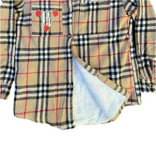 Pure Thought Beige Plaid Sherpa-Lined Flannel